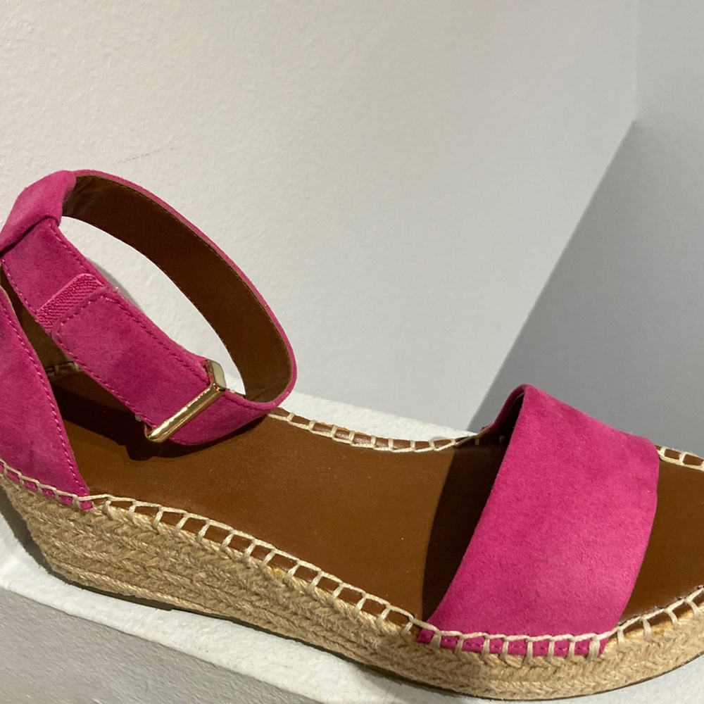 Franco Sarto Pink Suede Espadrille Wedge Sandals